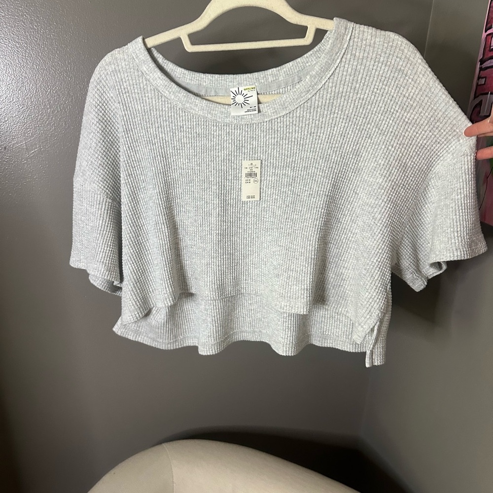 Aerie Gray Boxy Crop Sweatshirt